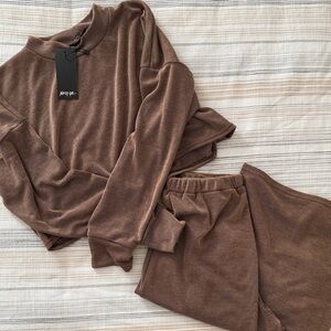 Nasty Gal Brown Ribbed Lounge Set